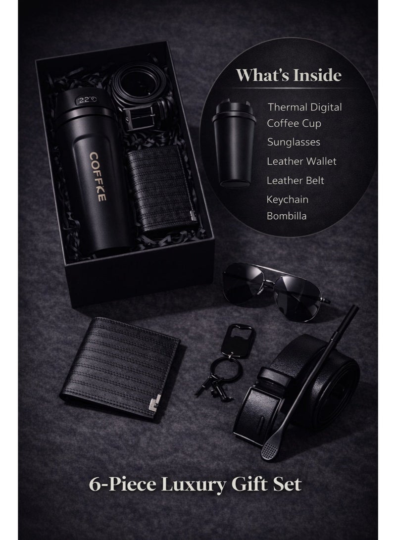 OLUDENIZ Gentleman’s Black Elegance Gift Set – Wallet, Sunglasses, Digital Temperature Display Coffee Tumbler & Accessories - Image 2